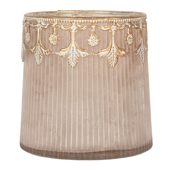 Clayre & Eef Waxinelichthouder Ø 10x10 cm Roze Glas