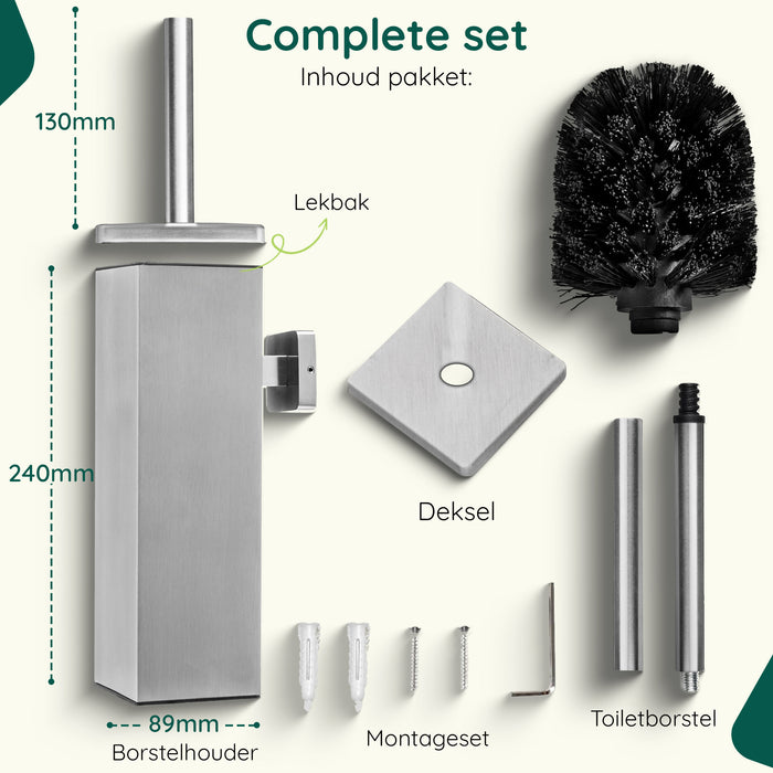 XIVADA Toiletborsterhouder Cira - Vierkant - Boren - Rvs - Zilver