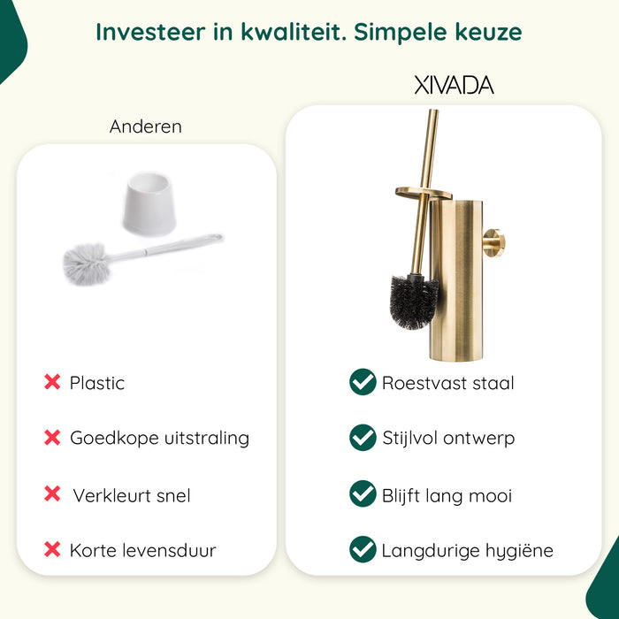 XIVADA Toiletborstel Mura - Met houder - Boren - Rvs - Goud