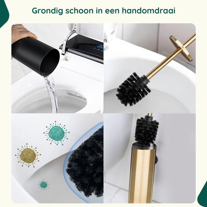 XIVADA Toiletborstel Mura - Met houder - Boren - Rvs - Goud