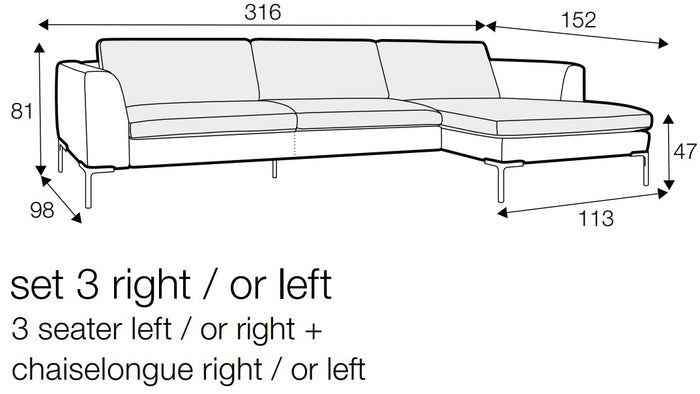 Sits Elton 3-Zits + Chaise Lounge Leer Cognac Rechts|Links