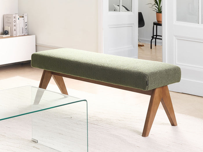 Beliani - TAMRE - Bankje - Groen|Donkerbruin - Bouclé