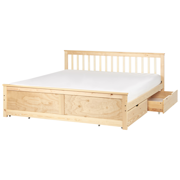 Beliani-OLENDON-Bed met 4 lades-Lichtbruin-180 x 200 cm-Dennenhout