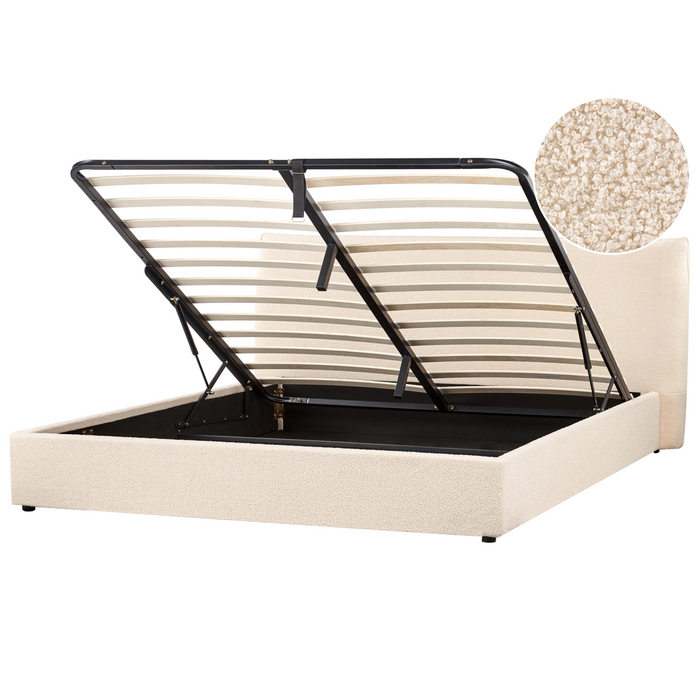 Beliani-LAVAUR-Bed met opbergruimte-Beige-180 x 200 cm-Bouclé