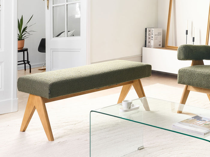 Beliani - TAMRE - Bankje - Groen|Lichtbruin - Bouclé