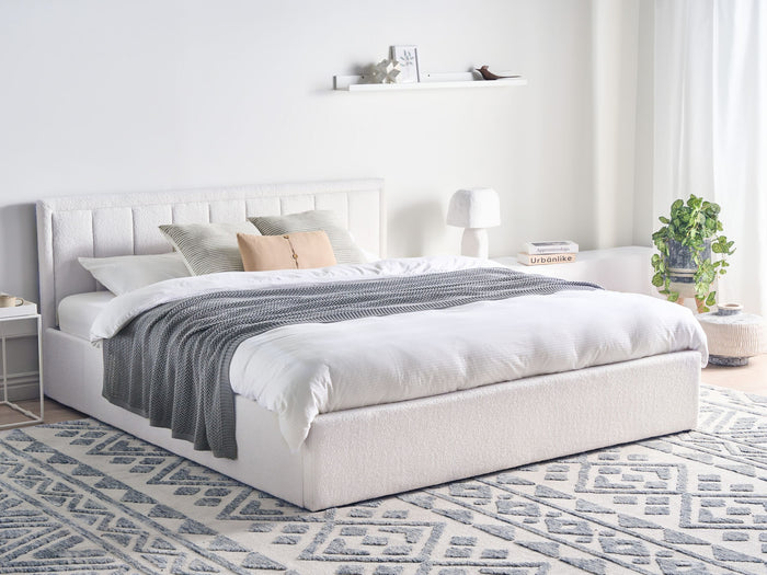 Beliani-MONTLAUR-Bed met opbergruimte-Wit-180 x 200 cm-Bouclé