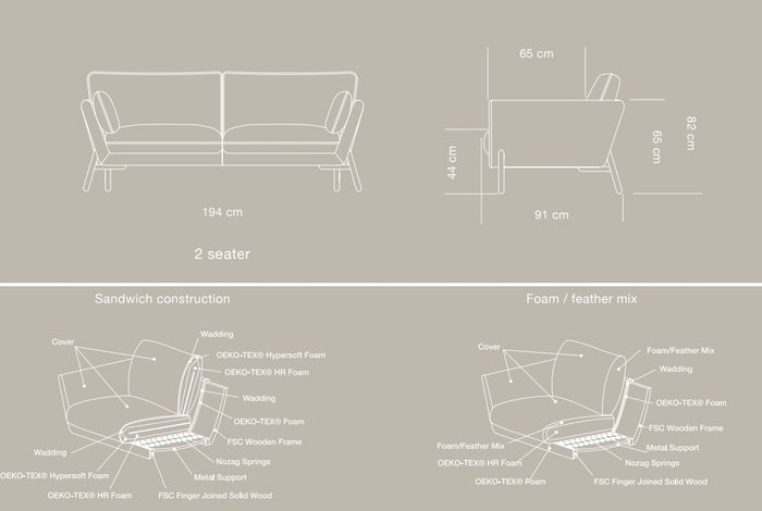Kragelund Hasle 2-zits Bank Taupe Bouclé | Eiken