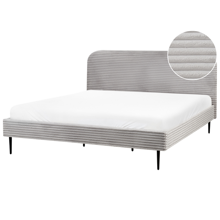 Beliani-FLAYAT -Tweepersoonsbed-Lichtgrijs-180 x 200 cm-Corduroy