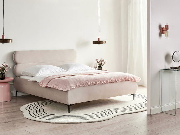 Beliani-LESSAY-Tweepersoonsbed-Lichtbeige-160 x 200 cm-Fluweel