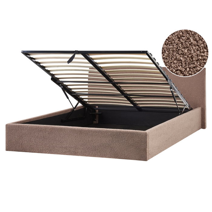 Beliani - ORBEY - Bed met opbergruimte - Bruin - 180 x 200 cm - Bouclé
