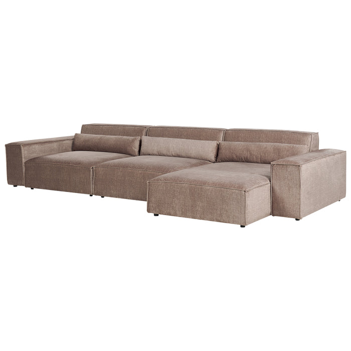 Beliani-HELLNAR-Hoekbank 3-zits ottomaan-Lichtbruin-Links-Polyester