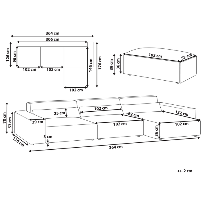 Beliani-HELLNAR-Hoekbank 3-zits ottomaan-Lichtbruin-Links-Polyester