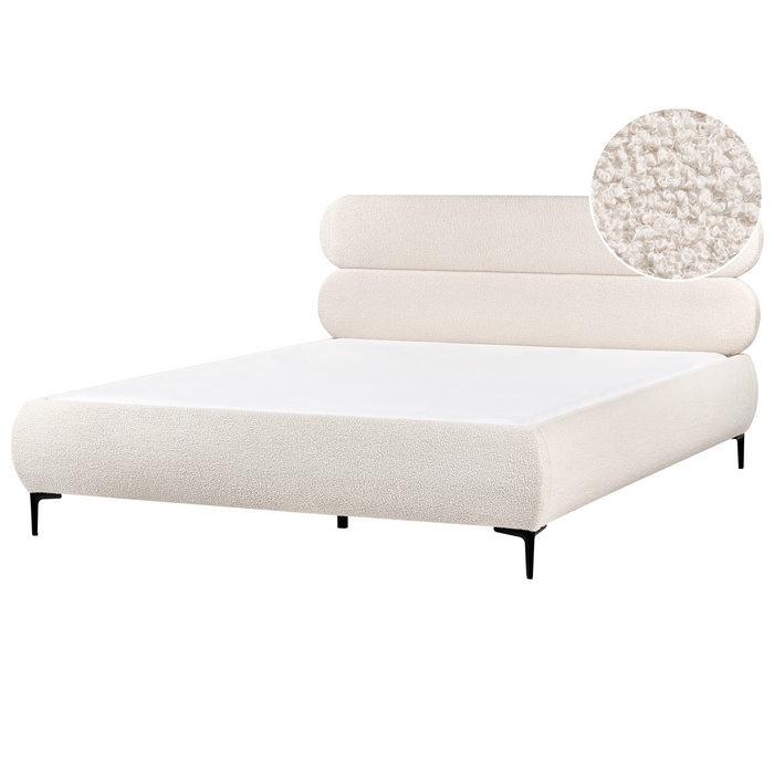 Beliani - LESSAY - Tweepersoonsbed - Off-white - 180 x 200 cm - Bouclé