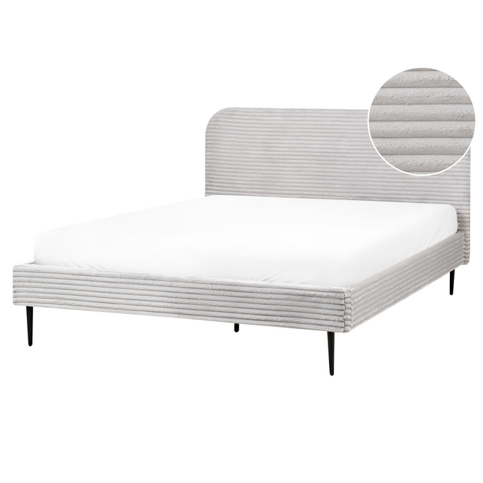 Beliani-FLAYAT -Tweepersoonsbed-Lichtgrijs-160 x 200 cm-Corduroy