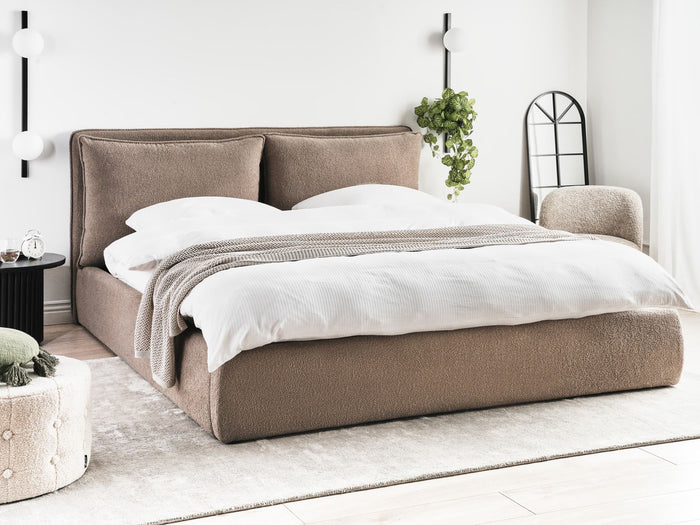 Beliani-BAJONNA-Bed met opbergruimte-Bruin-180 x 200 cm-Bouclé