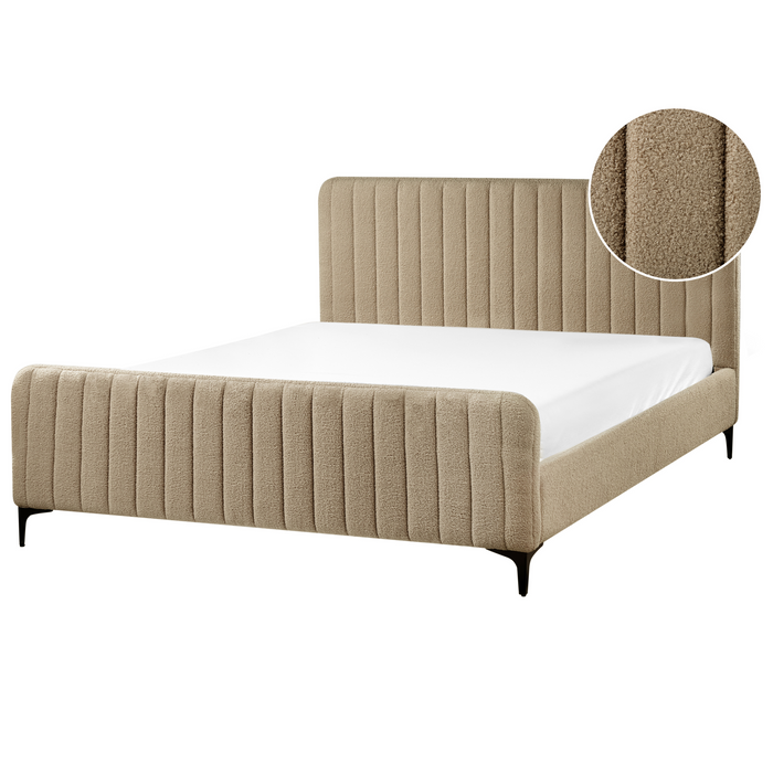 Beliani - LUNAN - Tweepersoonsbed - Taupe - 160 x 200 cm - Bouclé
