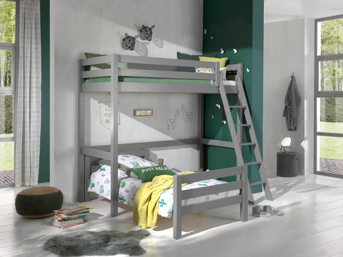 LUCEVI - Pino Mezzanine bed 90x200 cm + Ladder + Bed 90x200 cm - Grijs