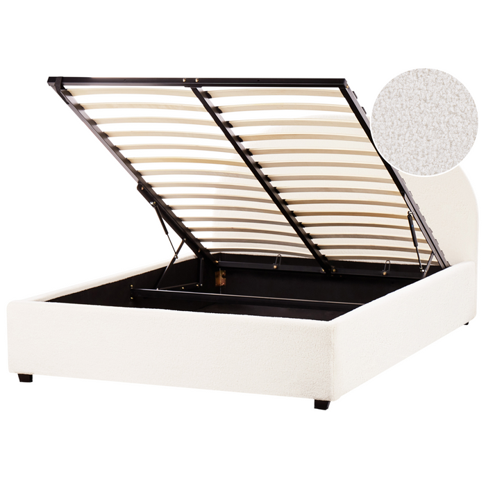 Beliani-VAUCLUSE-Bed met opbergruimte-Gebroken wit-140 x 200 cm-Bouclé