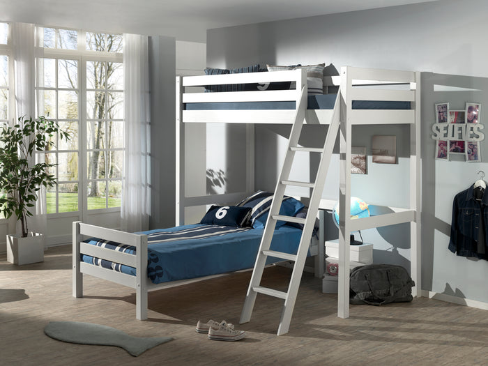 LUCEVI - Pino Mezzanine bed + Ladder + Bed - Wit - 90x200 cm
