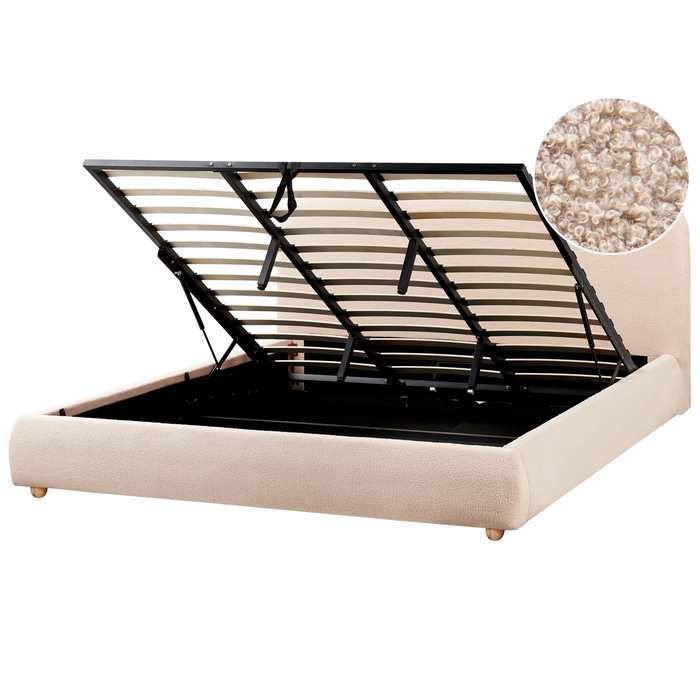 Beliani-BLAGNAC-Bed met opbergruimte-Beige-180 x 200 cm-Bouclé