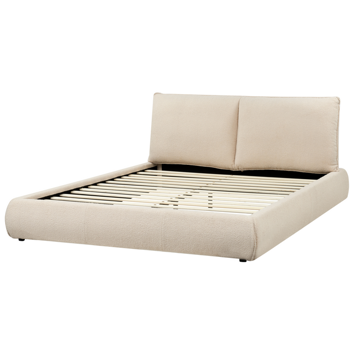 Beliani - VINAY - Tweepersoonsbed - Lichtbeige - 160 x 200 cm - Bouclé