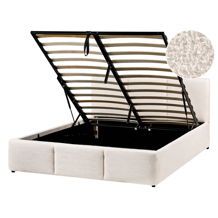 Beliani-BOUSSE-Bed met opbergruimte-Off-white-140 x 200 cm-Bouclé