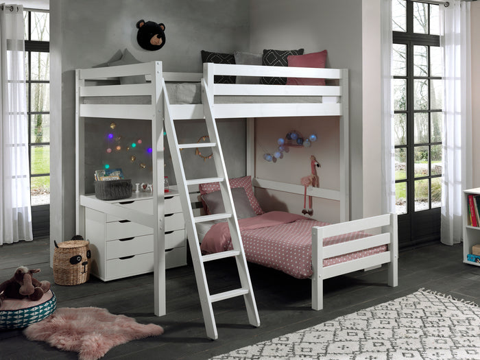 LUCEVI - Pino Mezzanine bed 140x200 cm + Ladder + Bed 90x200 cm - Wit