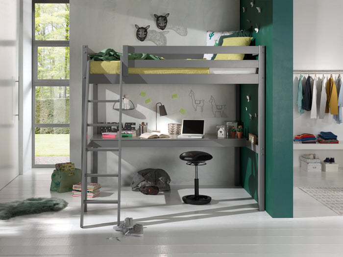 LUCEVI - Pino Mezzanine bed + Ladder + Bureau - Grijs - 140x200 cm
