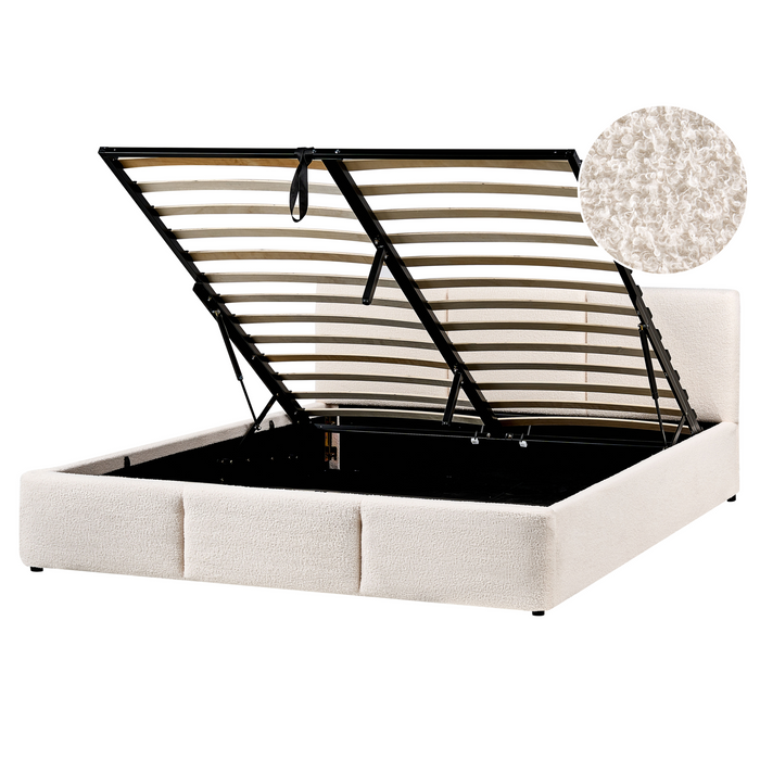 Beliani-BOUSSE-Bed met opbergruimte-Off-white-160 x 200 cm-Bouclé
