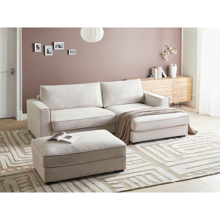 Beliani-RENDERS-Hoekbank met ottomaan-Lichtbeige-Linkszijdig-Polyester