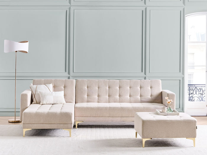 Beliani-ABERDEEN-Hoekslaapbank ottomaan-Beige -Rechtszijdig-Polyester