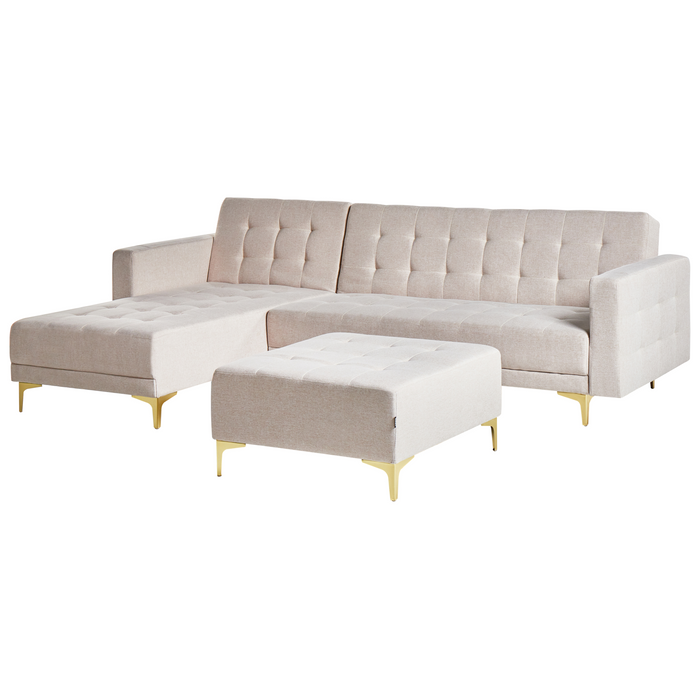 Beliani-ABERDEEN-Hoekslaapbank ottomaan-Beige -Rechtszijdig-Polyester