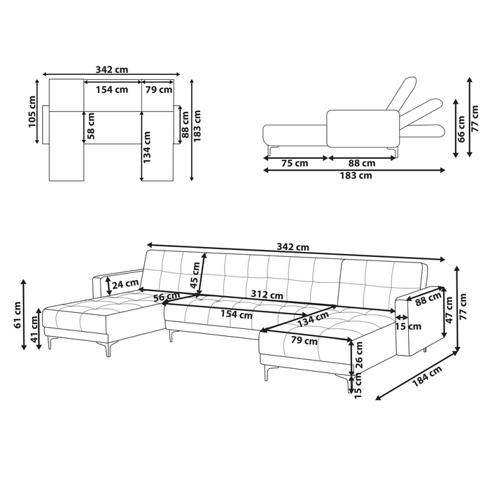 Beliani - ALNES - Hoekbank u-vorm - Lichtrood - Polyester
