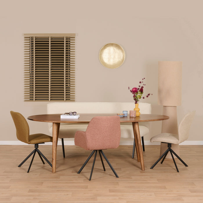 Eetkamerbank Bjorna - Beige - Textiel | Metaal