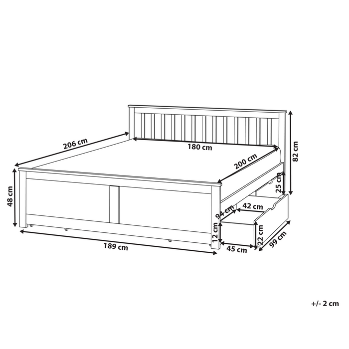 Beliani - OLENDON - Bed met 4 lades - Wit - 180 x 200 cm - Dennenhout