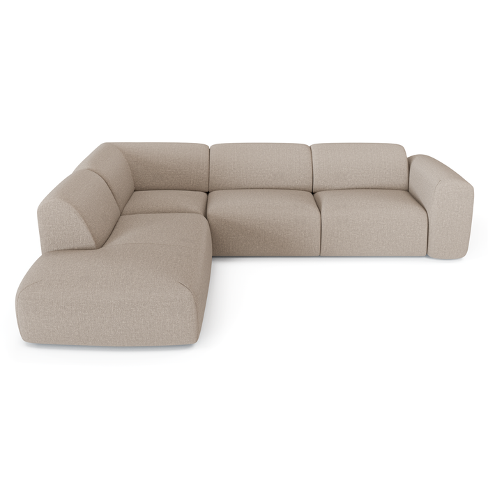 Hoekbank links, 5 zitplaatsen, beige geweven stof