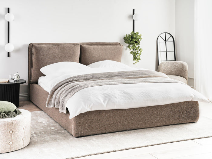 Beliani-BAJONNA-Bed met opbergruimte-Bruin-160 x 200 cm-Bouclé