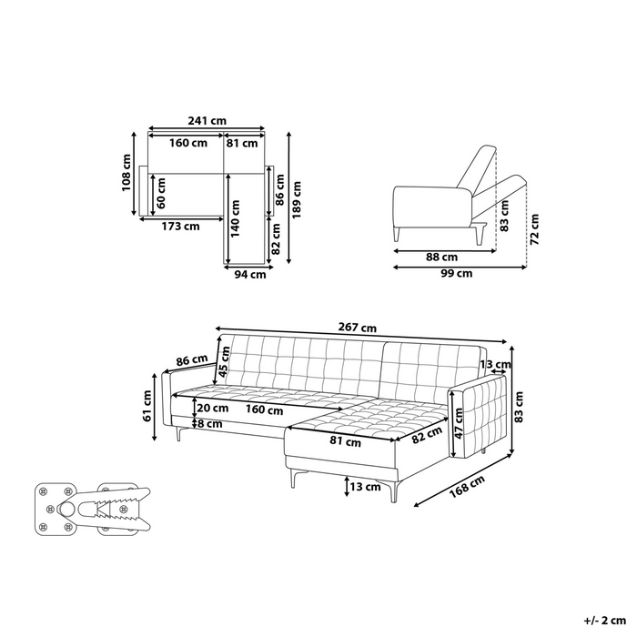 Beliani - ABERDEEN - Hoekbank - Pastelroze - Linkszijdig - Fluweel