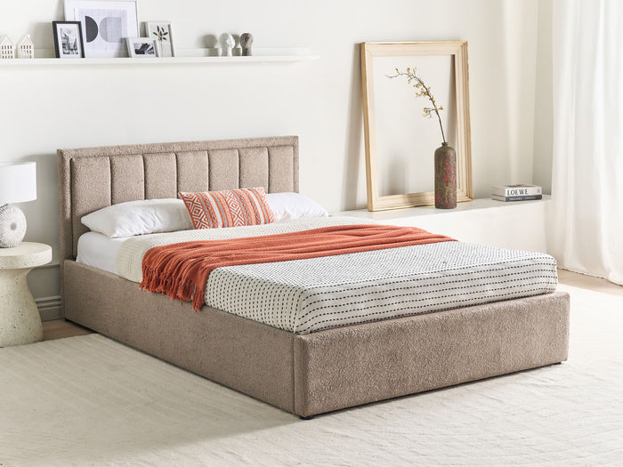 Beliani-MONTLAUR-Bed met opbergruimte-Taupe-140 x 200 cm-Bouclé