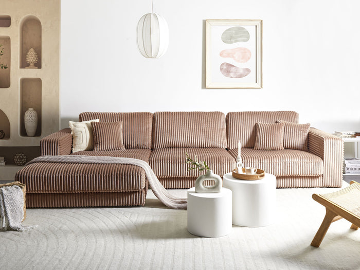 Beliani-LOFOTEN-Hoekbank 4-zits-Lichtbruin-Rechtszijdig-Corduroy