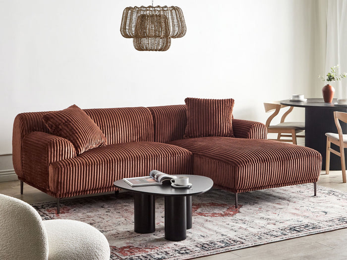 Beliani - STENUM - Hoekbank 3-zits - Bruin - Linkszijdig - Corduroy