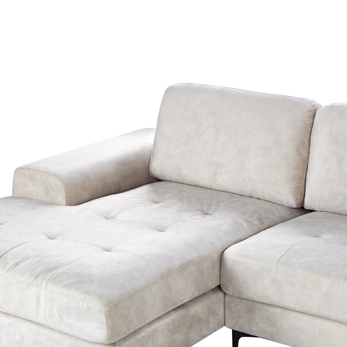 Beliani - KIRUNA - Hoekbank - Lichtbeige - Rechterzijde - Fluweel