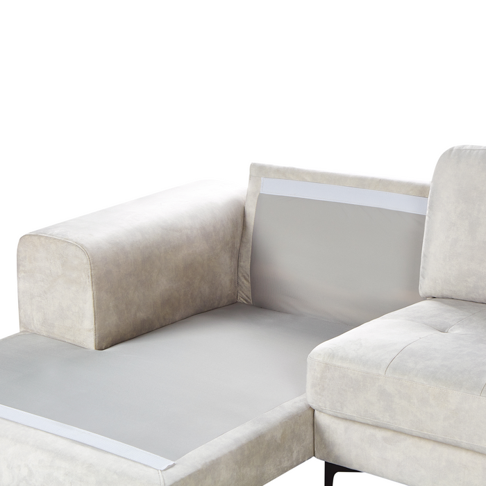 Beliani - KIRUNA - Hoekbank - Lichtbeige - Rechterzijde - Fluweel
