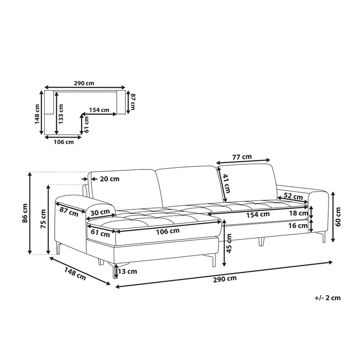 Beliani - KIRUNA - Hoekbank - Lichtbeige - Rechterzijde - Fluweel