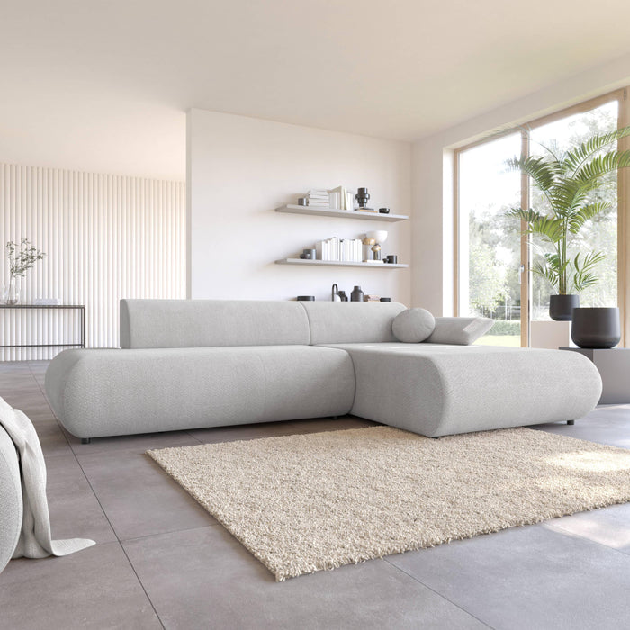 by fonQ Wisp Hoekbank met Chaise Longue Rechts met Slaapfunctie - Chenille - Grijs