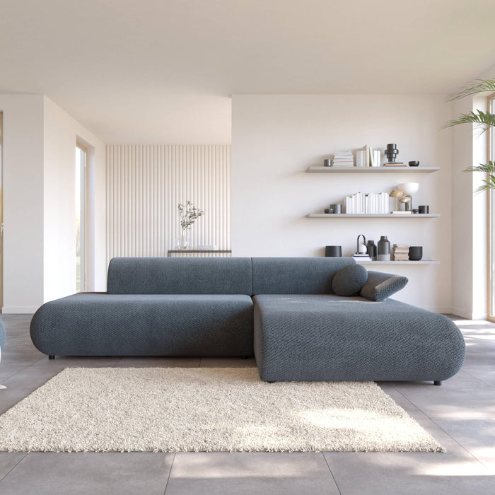 by fonQ Wisp Hoekbank met Chaise Longue Rechts met Slaapfunctie - Chenille - Marineblauw