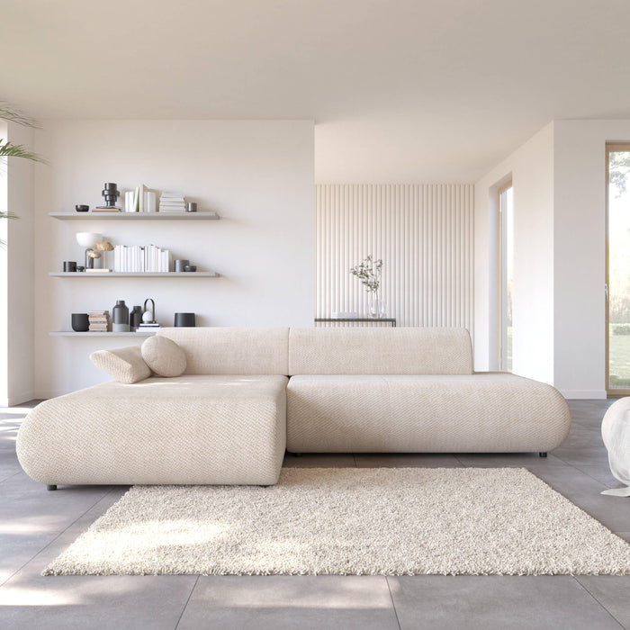 by fonQ Wisp Hoekbank met Chaise Longue Links met Slaapfunctie - Chenille - Greige