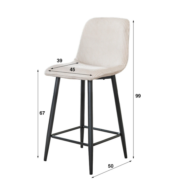 AnLi Style Barstoel Rib - Rock ivoor - set van 2