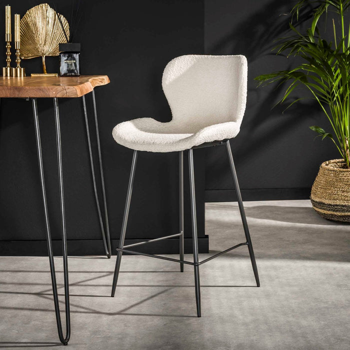 AnLi Style Barstoel ronde buis boucle wit