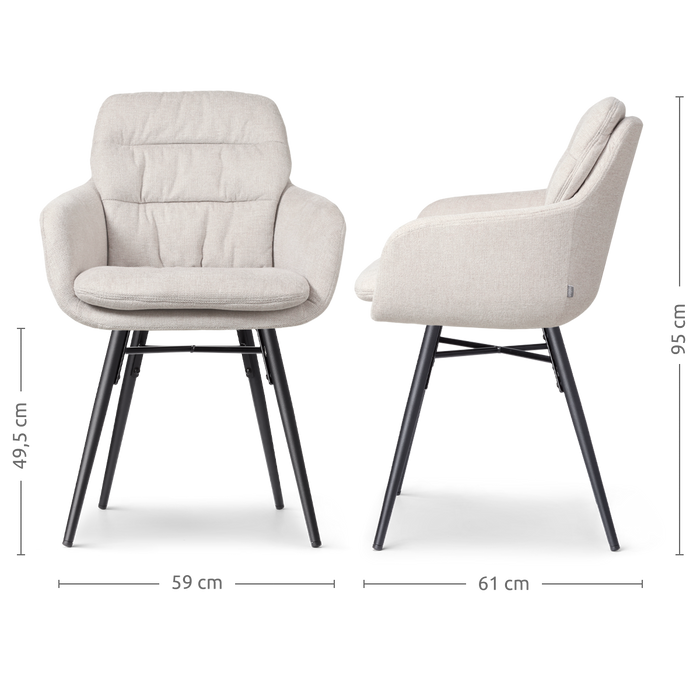 Nolon Nena-Mia Eetkamerstoel Beige - Armleuning - Zwarte Houten Poten